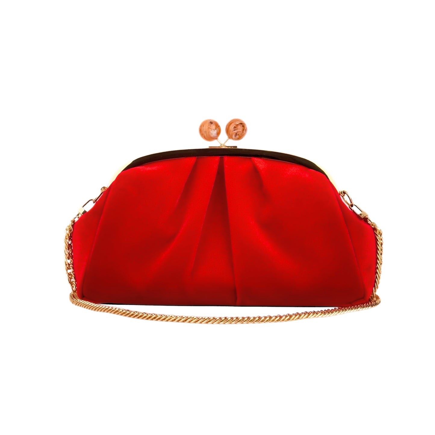 Red Handbag with gold metal frame