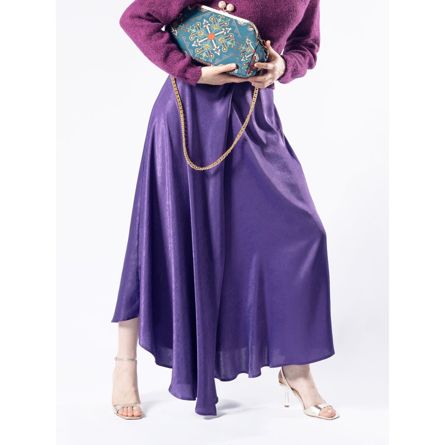 Purple Asymmetric Silk Skirt