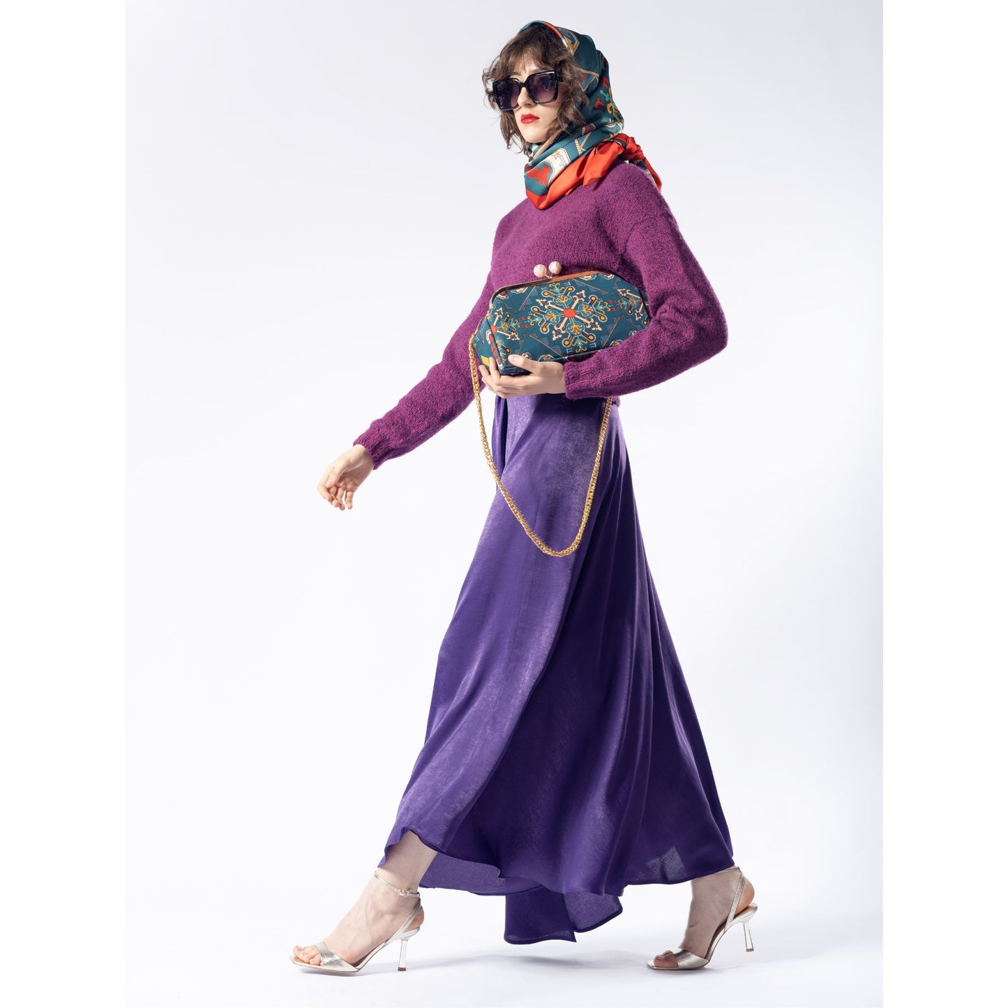Purple Asymmetric Silk Skirt